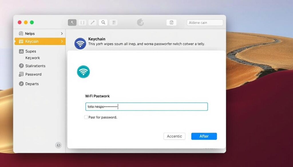 Aplikacja Pęk kluczy na macOS z widocznym hasłem do sieci WiFi