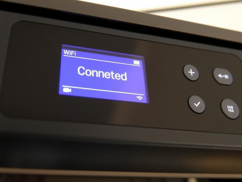 Ekran drukarki Brother DCP-T510W pokazujący pomyślne połączenie z siecią WiFi Ekran drukarki Brother DCP-T510W pokazujący pomyślne połączenie z siecią WiFi