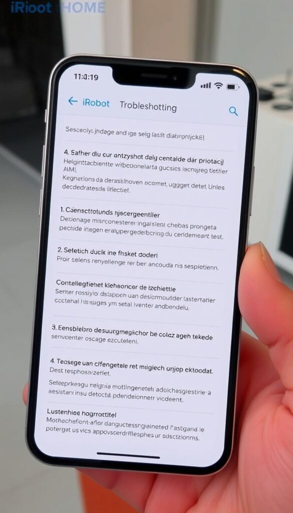 Ekran rozwiązywania problemów w aplikacji iRobot HOME