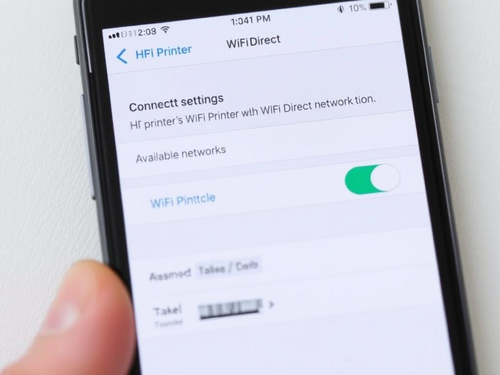 Ekran smartfona pokazujący proces łączenia z drukarką HP przez WiFi Direct