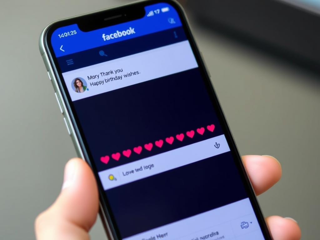Ekran telefonu z krótkimi podziękowaniami za życzenia urodzinowe na Facebooku