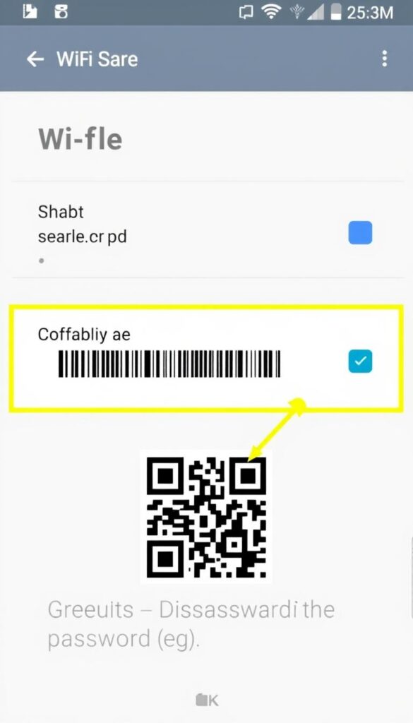Ekran ustawień WiFi na telefonie z Androidem z opcją udostępniania hasła