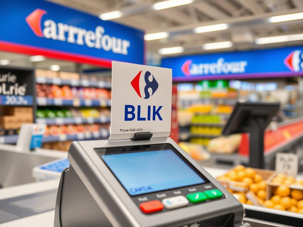 Kasa w Carrefour z oznaczeniem płatności BLIK gdzie można płacić BLIKiem