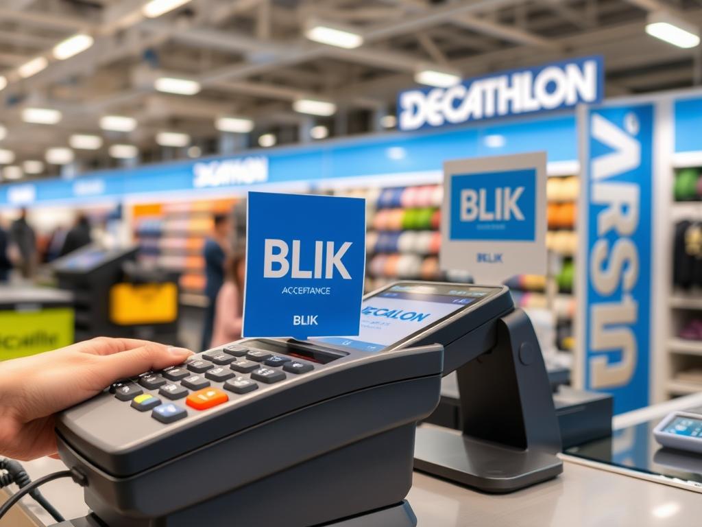 Kasa w Decathlonie z oznaczeniem akceptacji BLIK gdzie można płacić BLIKiem