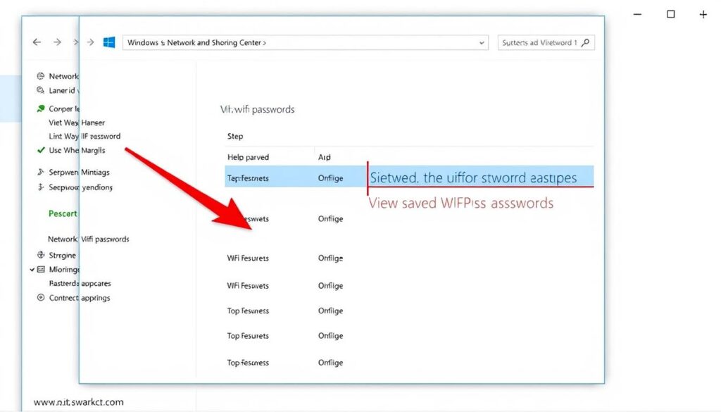 Okno Centrum sieci i udostępniania w Windows z zaznaczoną opcją sprawdzania hasła WiFi