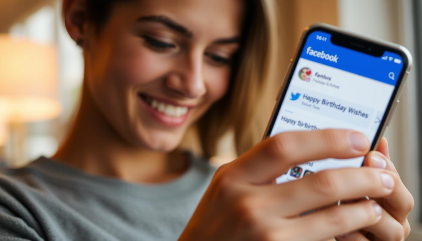 Osoba dziękująca za życzenia urodzinowe na Facebooku na telefonie