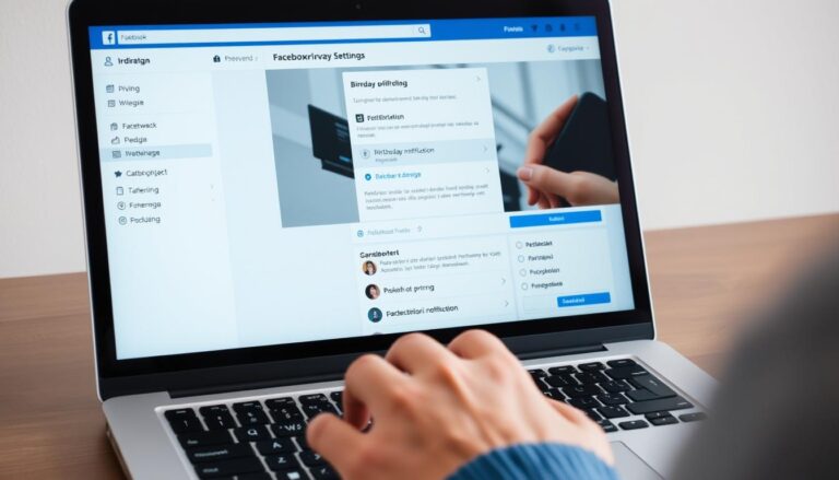 Osoba przeglądająca ustawienia prywatności na Facebooku, skupiając się na sekcji powiadomień o urodzinach
