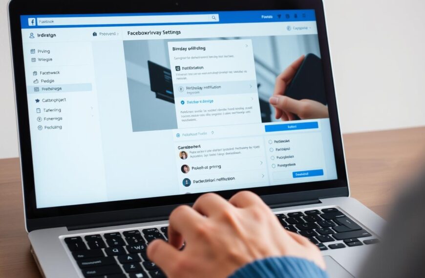 Osoba przeglądająca ustawienia prywatności na Facebooku, skupiając się na sekcji powiadomień o urodzinach