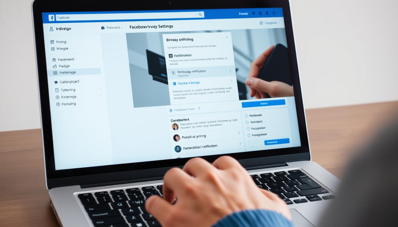 Osoba przeglądająca ustawienia prywatności na Facebooku, skupiając się na sekcji powiadomień o urodzinach