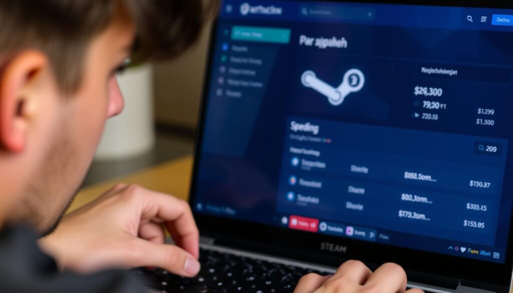 Osoba sprawdzająca swoje wydatki na Steam na laptopie