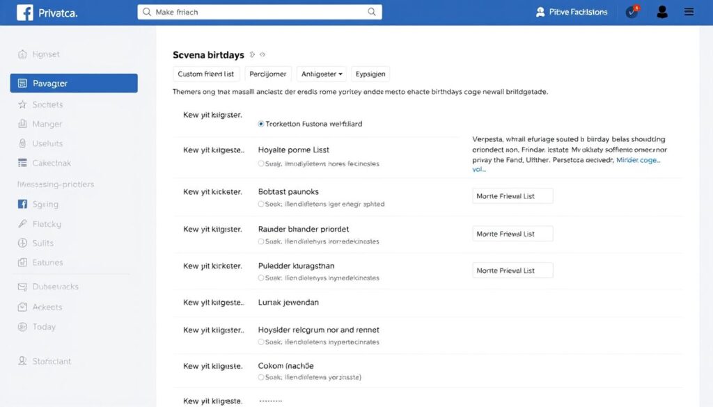 Panel zarządzania ustawieniami prywatności na Facebooku z widocznymi opcjami dotyczącymi urodzin