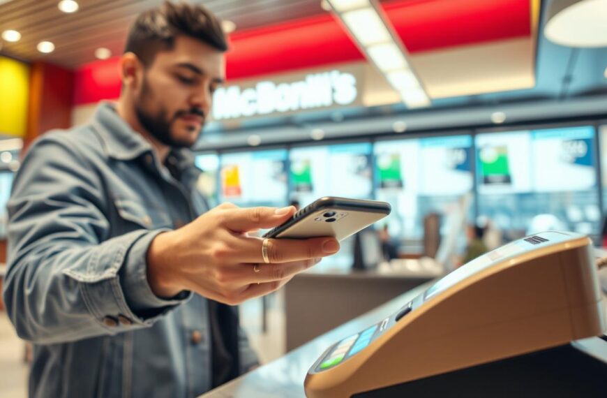 Płatność BLIK w McDonald's - osoba płacąca telefonem przy kasie