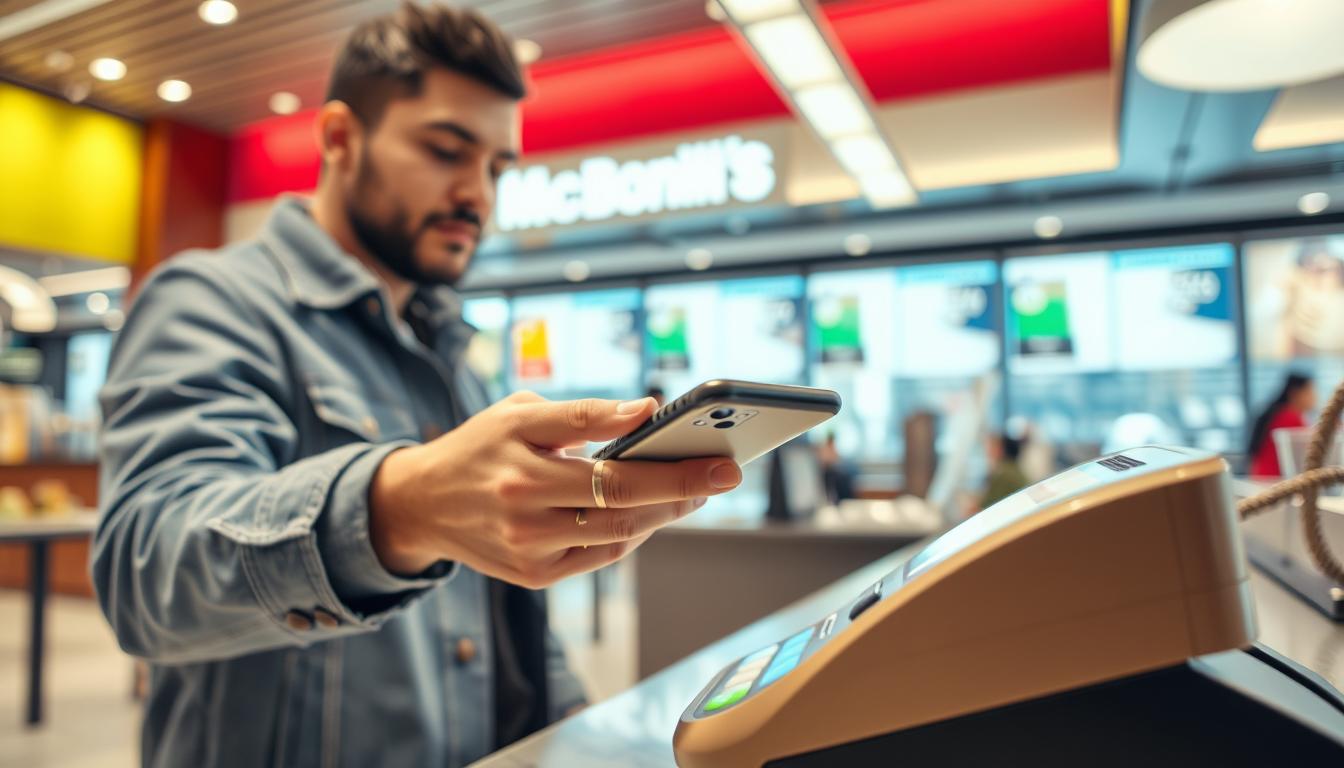 Płatność BLIK w McDonald's - osoba płacąca telefonem przy kasie