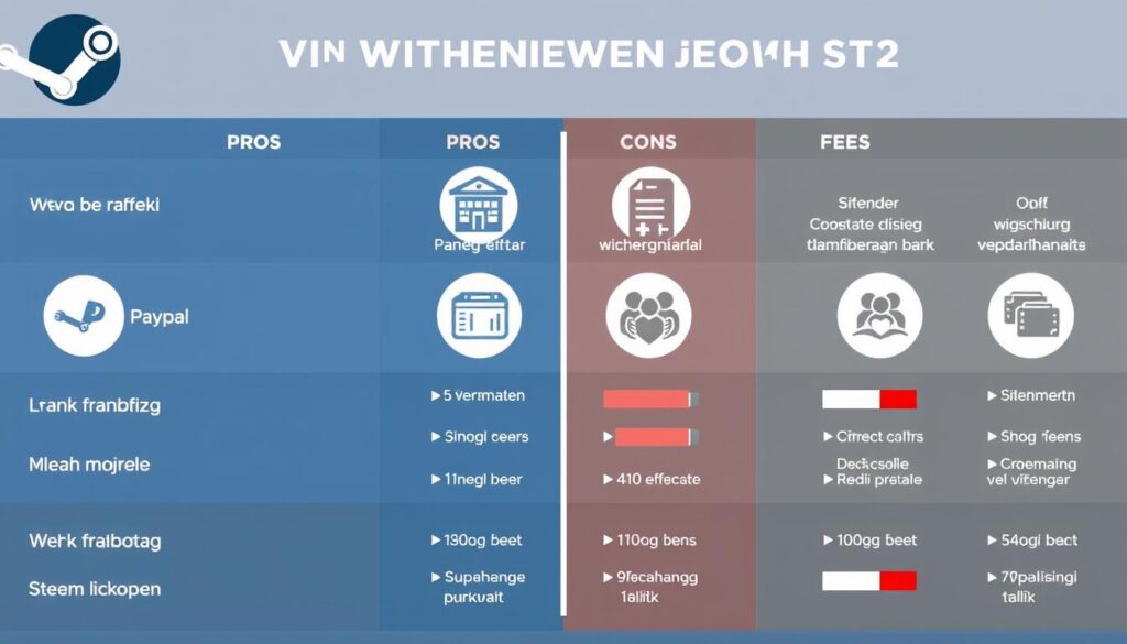Porównanie różnych metod wypłaty pieniędzy ze Steam na konto pokazujące jak wypłacić pieniądze ze steam na konto