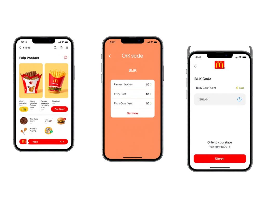 Proces płatności BLIK w aplikacji McDonald's - ekrany z zamówieniem