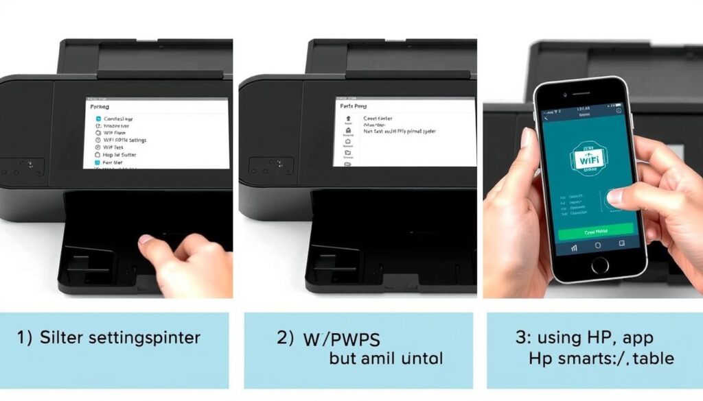 Różne metody łączenia drukarki HP z WiFi - panel sterowania, WPS, aplikacja HP Smart