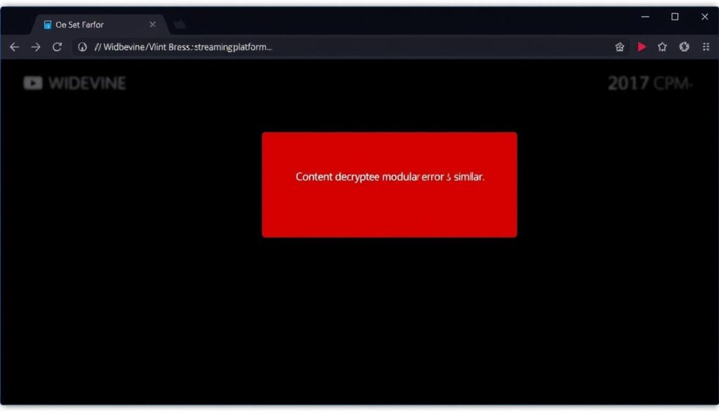 Typowe błędy Widevine content decryption module - ekran z komunikatem o błędzie