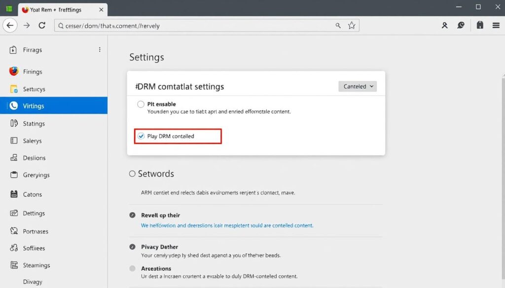 Ustawienia DRM i Widevine content decryption module w przeglądarce Firefox