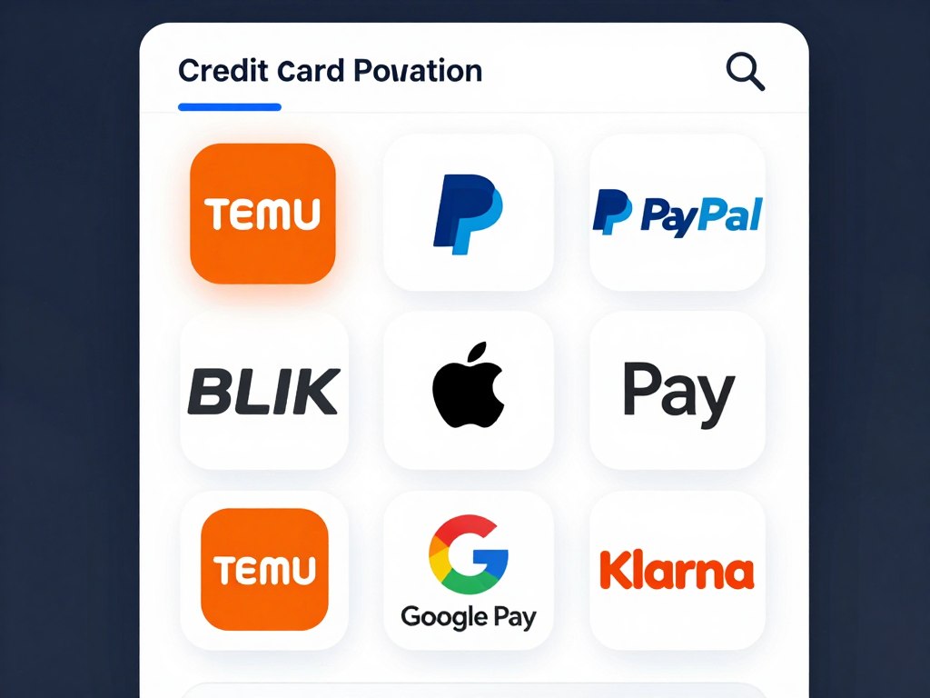 Dostępne metody płatności na platformie Temu - zrzut ekranu z procesu płatności