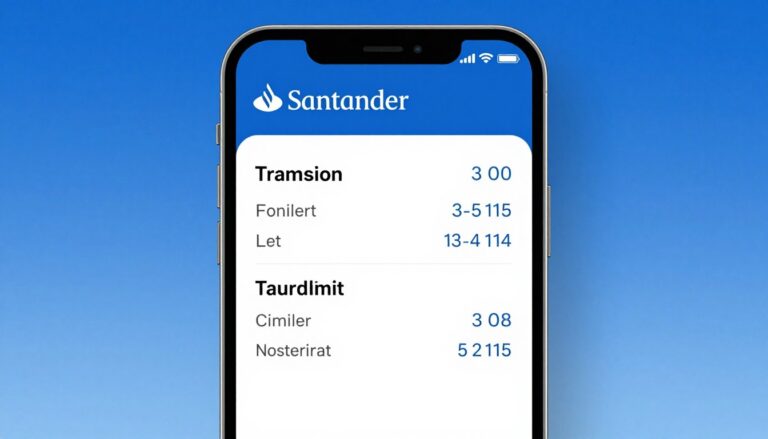 Ekran aplikacji Santander pokazujący sekcję limitów transakcyjnych