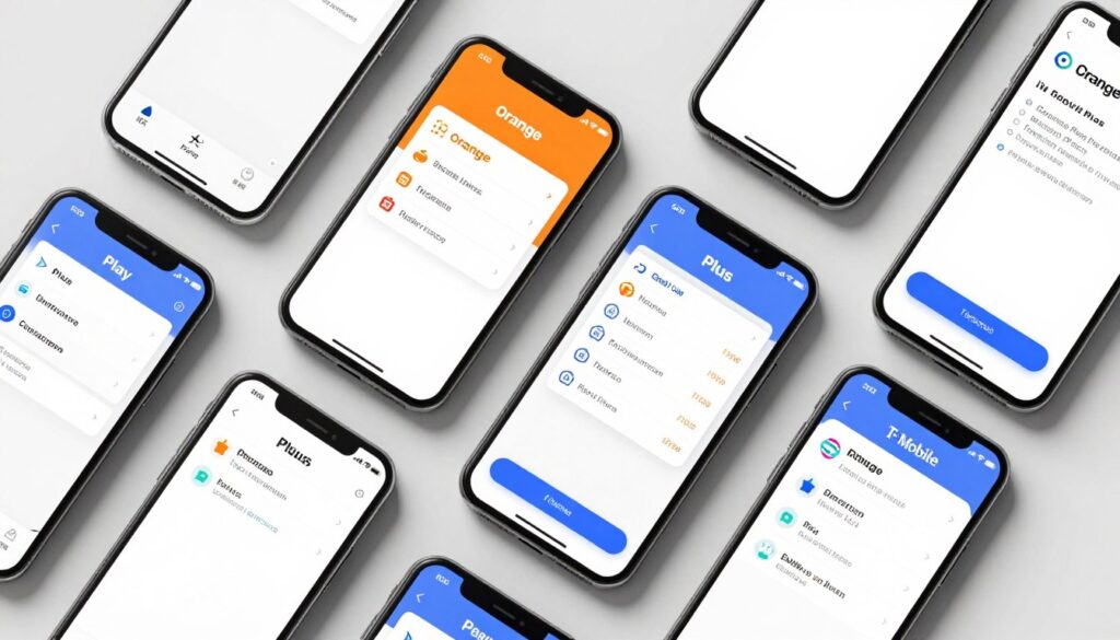 Ekrany aplikacji mobilnych różnych operatorów z opcją jak doładować telefon przez internet Ekrany aplikacji mobilnych różnych operatorów z opcją jak doładować telefon przez internet