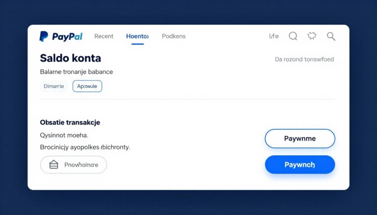 Interfejs PayPal pokazujący główne funkcje portfela elektronicznego