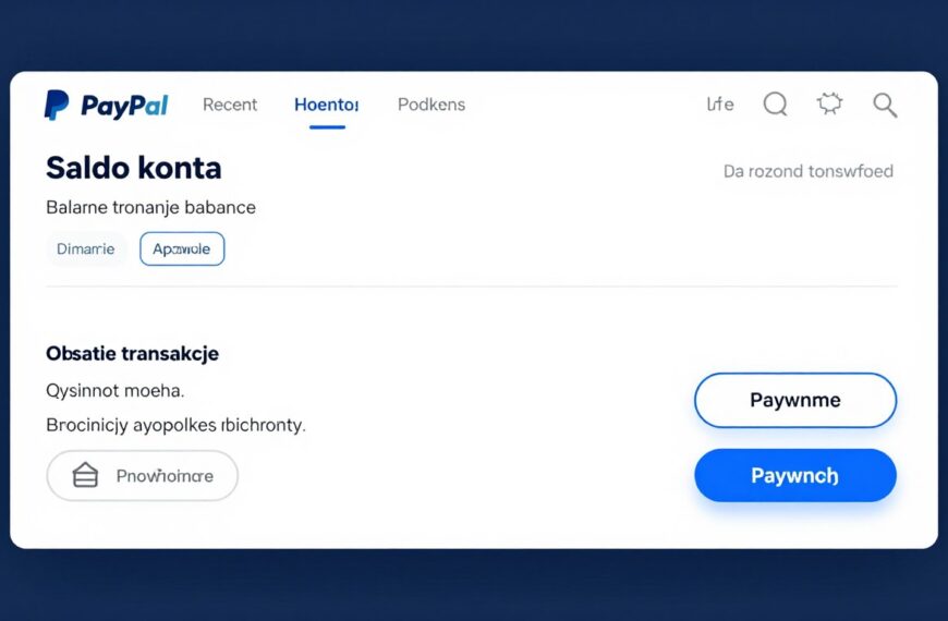 Interfejs PayPal pokazujący główne funkcje portfela elektronicznego