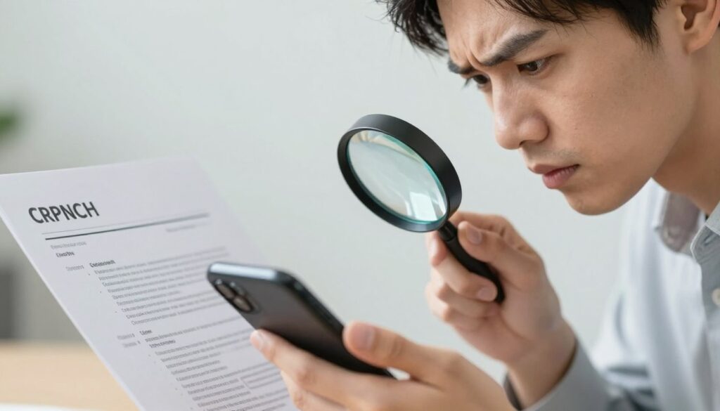 Osoba sprawdzająca błędy w CV na telefonie