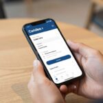 Osoba tworząca CV na telefonie w kawiarni