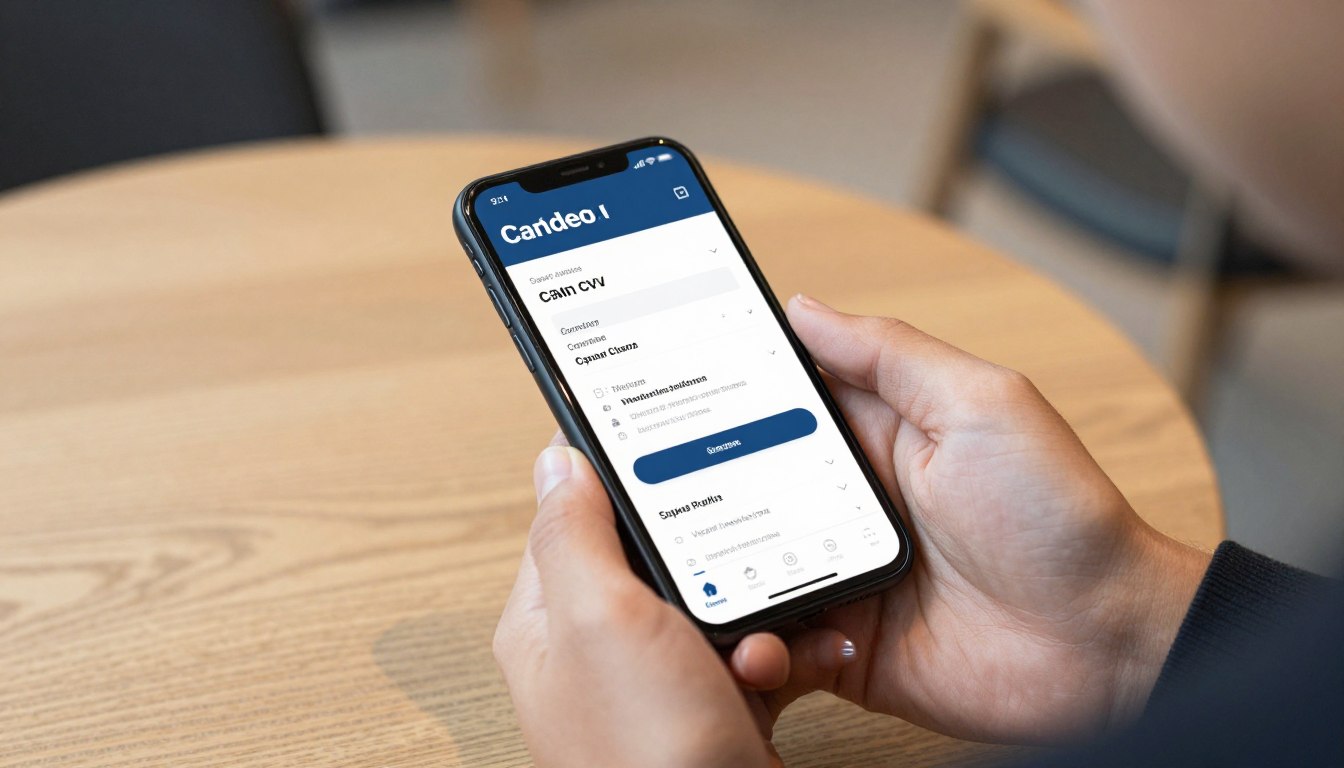 Osoba tworząca CV na telefonie w kawiarni