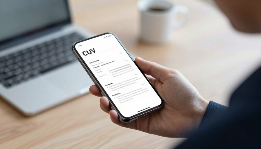 Osoba wysyłająca CV z telefonu do pracodawcy