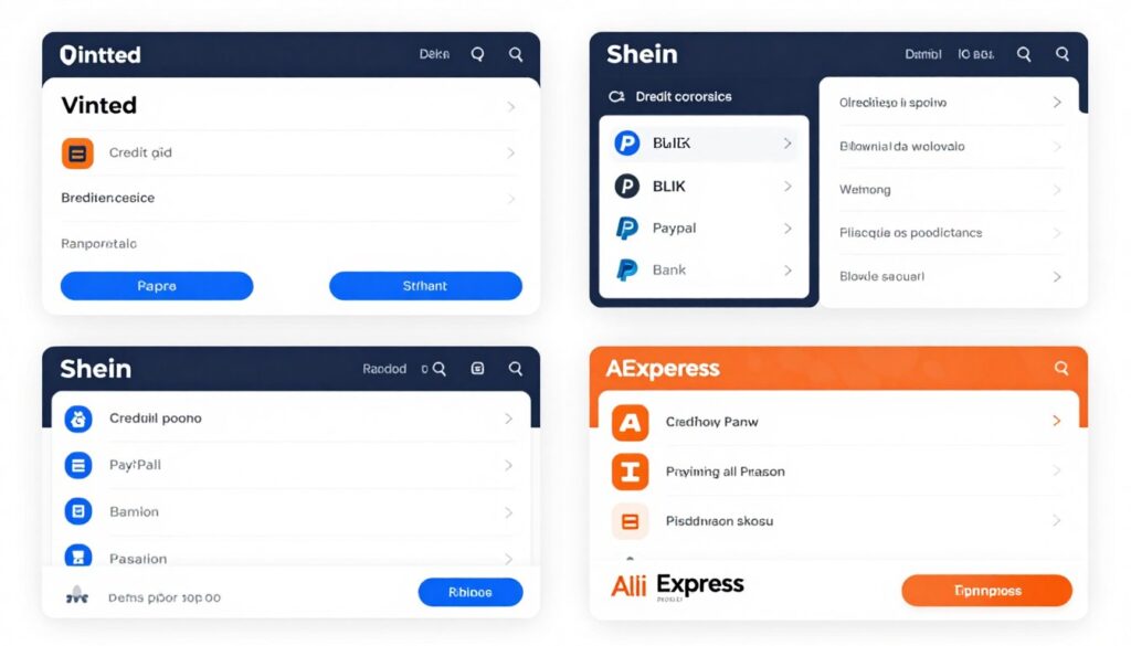 Porównanie interfejsów płatności na platformach Vinted, Shein, Temu i AliExpress