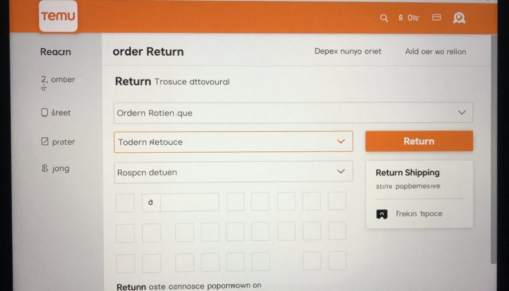 Proces zwrotu na platformie Temu - zrzut ekranu z formularza zwrotu