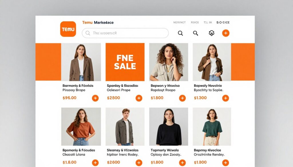 Strona główna platformy Temu z widocznymi kategoriami produktów i promocjami